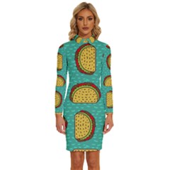 Taco Drawing Background Mexican Fast Food Pattern Long Sleeve Shirt Collar Bodycon Dress by Ket1n9