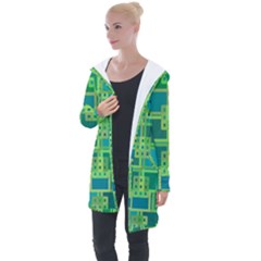 Green Abstract Geometric Longline Hooded Cardigan by Ket1n9