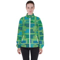 Green Abstract Geometric Women s High Neck Windbreaker by Ket1n9