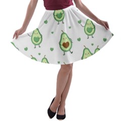 Cute Seamless Pattern With Avocado Lovers A-line Skater Skirt by Ket1n9