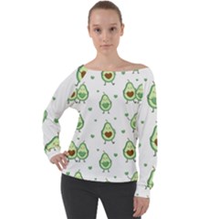 Cute Seamless Pattern With Avocado Lovers Off Shoulder Long Sleeve Velour Top by Ket1n9