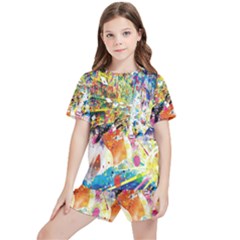 Multicolor Anime Colors Colorful Kids  T-shirt And Sports Shorts Set by Ket1n9