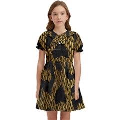 Metallic Snake Skin Pattern Kids  Bow Tie Puff Sleeve Dress by Ket1n9