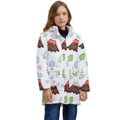 Cute Palm Volcano Seamless Pattern Kids  Hooded Longline Puffer Jacket by Ket1n9