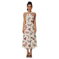 Another Monster Pattern Sleeveless Cross Front Cocktail Midi Chiffon Dress by Ket1n9