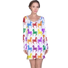 Colorful Horse Background Wallpaper Long Sleeve Nightdress by Hannah976