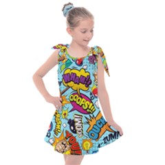 Comic Elements Colorful Seamless Pattern Kids  Tie Up Tunic Dress by Hannah976