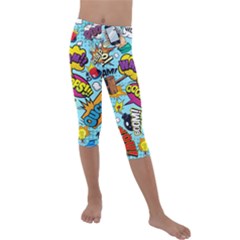 Comic Elements Colorful Seamless Pattern Kids  Lightweight Velour Capri Leggings  by Hannah976