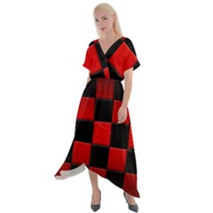 Black And Red Backgrounds- Cross Front Sharkbite Hem Maxi Dress by Hannah976