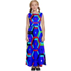 Blue Bee Hive Pattern Kids  Satin Sleeveless Maxi Dress by Hannah976