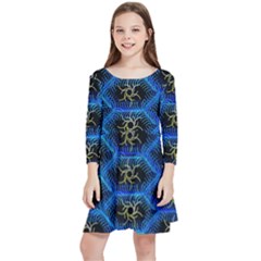 Blue Bee Hive Pattern Kids  Quarter Sleeve Skater Dress by Hannah976