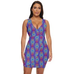 Red Blue Bee Hive Pattern Draped Bodycon Dress by Hannah976