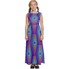 Red Blue Bee Hive Pattern Kids  Satin Sleeveless Maxi Dress by Hannah976