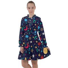 Colorful Background Moons Stars All Frills Chiffon Dress by Ndabl3x