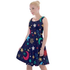 Colorful Background Moons Stars Knee Length Skater Dress by Ndabl3x