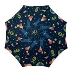 Seamless Pattern With Funny Alien Cat Galaxy Golf Umbrellas by Ndabl3x