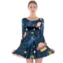 Seamless Pattern With Funny Alien Cat Galaxy Long Sleeve Skater Dress View1