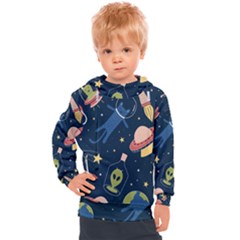 Seamless Pattern With Funny Alien Cat Galaxy Kids  Hooded Pullover by Ndabl3x