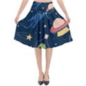 Seamless Pattern With Funny Alien Cat Galaxy Flared Midi Skirt View1