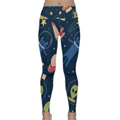 Seamless Pattern With Funny Alien Cat Galaxy Lightweight Velour Classic Yoga Leggings by Ndabl3x