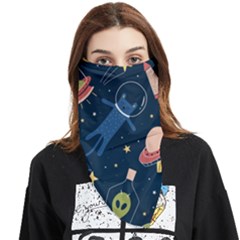 Seamless Pattern With Funny Alien Cat Galaxy Face Covering Bandana (triangle) by Ndabl3x