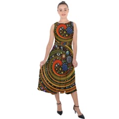 Swirl Vortex Emoji Cyclone Motion Art Midi Tie-back Chiffon Dress by Paksenen