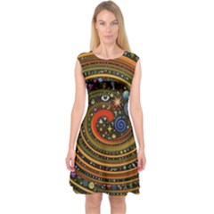 Swirl Vortex Emoji Cyclone Motion Art Capsleeve Midi Dress by Paksenen