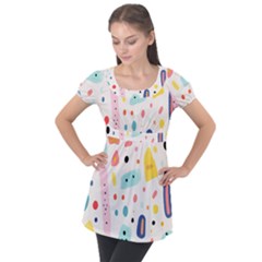 Abstract Seamless Colorful Pattern Puff Sleeve Tunic Top by Ndabl3x