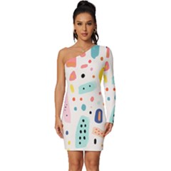 Abstract Seamless Colorful Pattern Long Sleeve One Shoulder Mini Dress by Ndabl3x