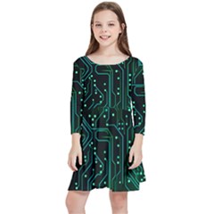 Circuits Circuit Board Green Kids  Quarter Sleeve Skater Dress by Ndabl3x