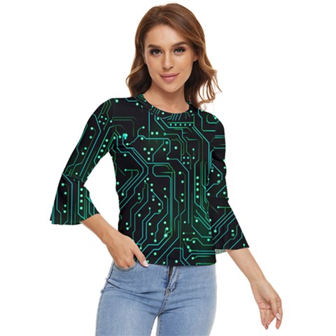 Circuits Circuit Board Green Bell Sleeve Top by Ndabl3x