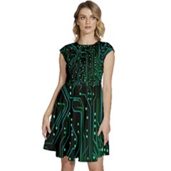 Circuits Circuit Board Green Cap Sleeve High Waist Dress by Ndabl3x