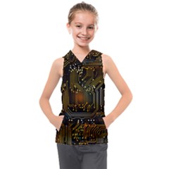 Circuits Circuit Board Orange Technology Kids  Sleeveless Hoodie by Ndabl3x