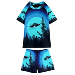 Ufo Alien Night Sky Night Kids  Swim T-shirt And Shorts Set by Cendanart