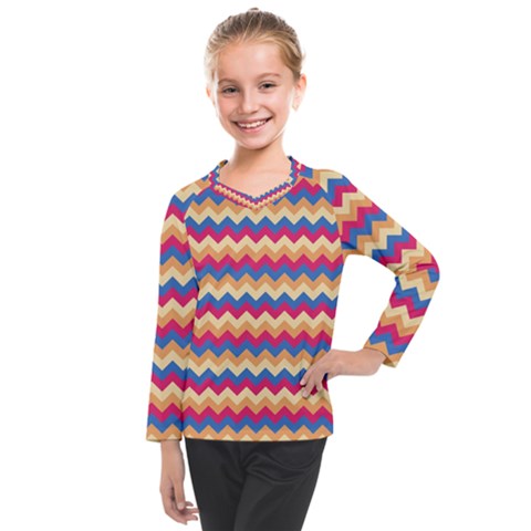 Zigzag Pattern Seamless Zig Zag Background Color Kids  Long Mesh T-shirt by Ket1n9