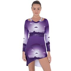 Ufo Illustration Style Minimalism Silhouette Asymmetric Cut-out Shift Dress by Cendanart