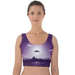 Ufo Illustration Style Minimalism Silhouette Velvet Crop Top by Cendanart