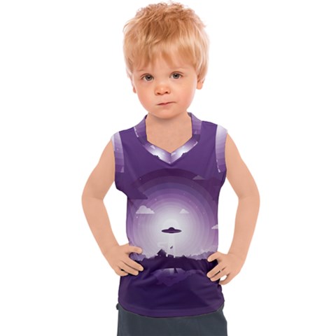 Ufo Illustration Style Minimalism Silhouette Kids  Sport Tank Top by Cendanart