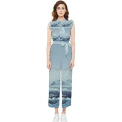 Mountain Covered Snow Mountains Clouds Fantasy Art Women s Frill Top Chiffon Jumpsuit by Cendanart