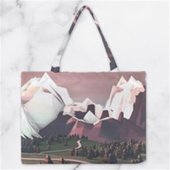 White And Brown Mountain Illustration Digital Art Zipper Medium Tote Bag by Cendanart