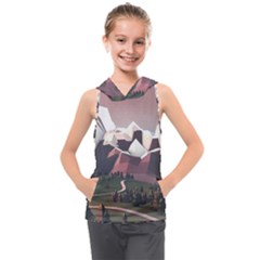 White And Brown Mountain Illustration Digital Art Kids  Sleeveless Hoodie by Cendanart