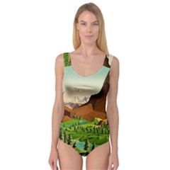 River Between Green Forest With Brown Mountain Princess Tank Leotard  by Cendanart