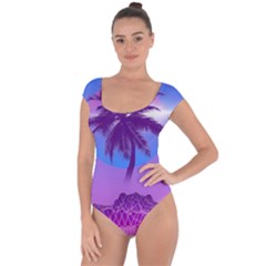 Palm Tree Vaporwave Synthwave Retro Style Short Sleeve Leotard  by Cendanart