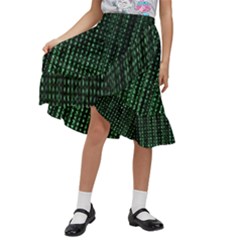 Green Matrix Code Illustration Digital Art Portrait Display Kids  Ruffle Flared Wrap Midi Skirt by Cendanart