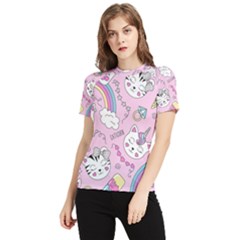 Beautiful Cute Animals Pattern Pink Women s Short Sleeve Rash Guard by Grandong