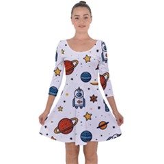 Set Cartoon Symbol Pattern Quarter Sleeve Skater Dress by Bedest