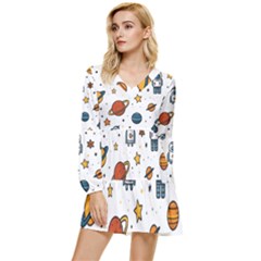 Set Cartoon Symbol Pattern Tiered Long Sleeve Mini Dress by Bedest