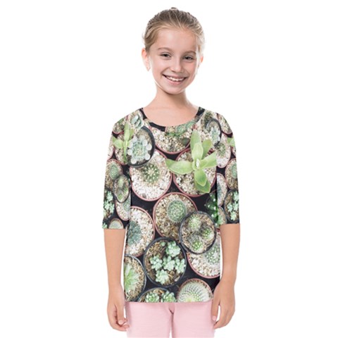 Cactus Nature Plant Desert Kids  Quarter Sleeve Raglan T-shirt by Bedest