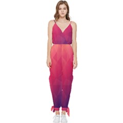 Color Triangle Geometric Textured Sleeveless Tie Ankle Chiffon Jumpsuit by Grandong