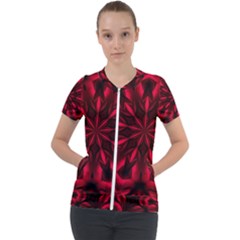 Kaleidoscope Template Red Abstract Short Sleeve Zip Up Jacket by Grandong